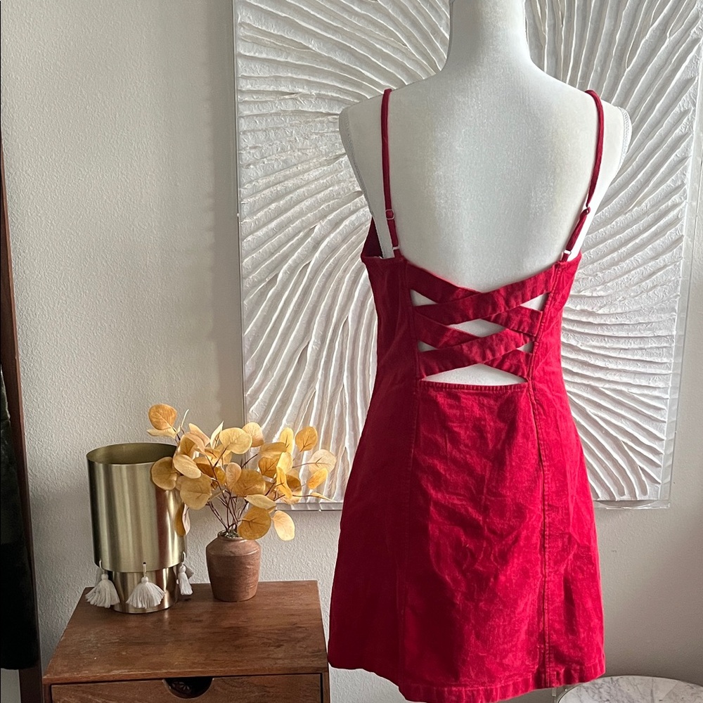 100% Cotton Corduroy Button Up Dress in Red - Picture 10 of 12